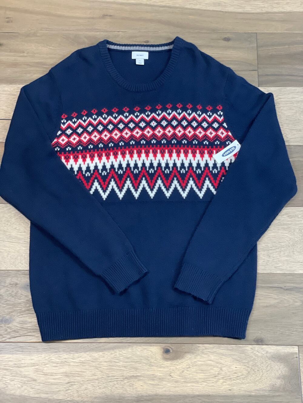 Old Navy Fair Isle Sweater Size XL Navy Blue Cotton Blend NWT Winter Knit